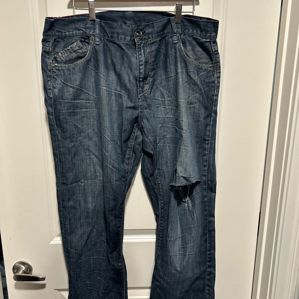 Seven7 Blue Relaxed Fit Jeans with Distressed Look MEN